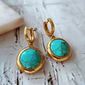 Inlaid Blue Stone Gold Earrings
