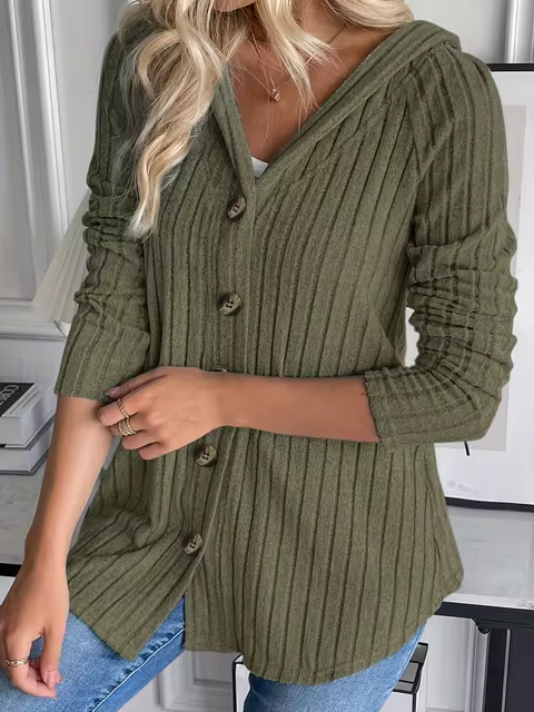 LM | Rib-knit hoodie with button placket