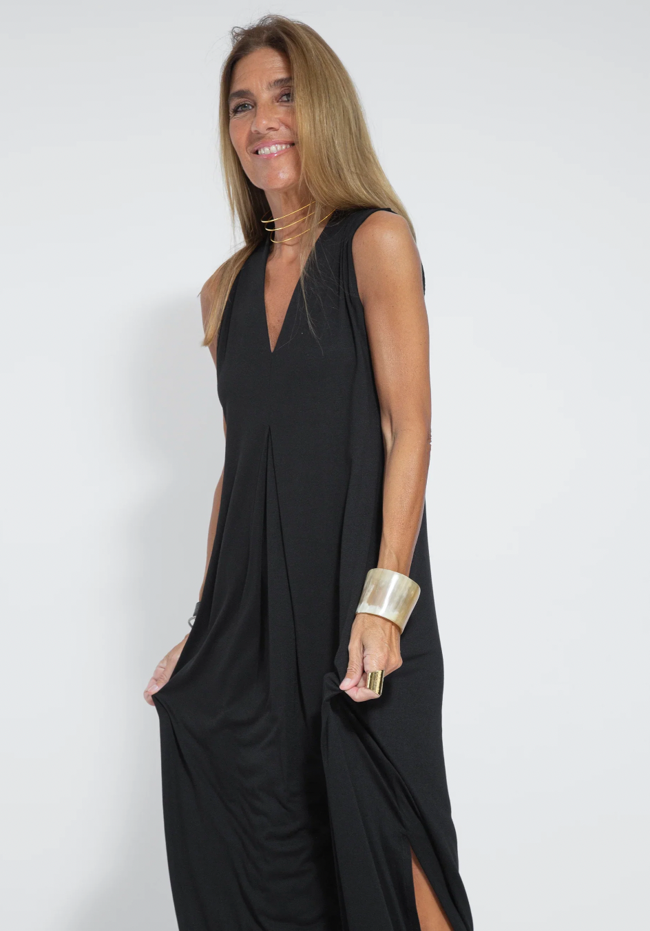 Schwarzes Kleid + Weste in Türkis