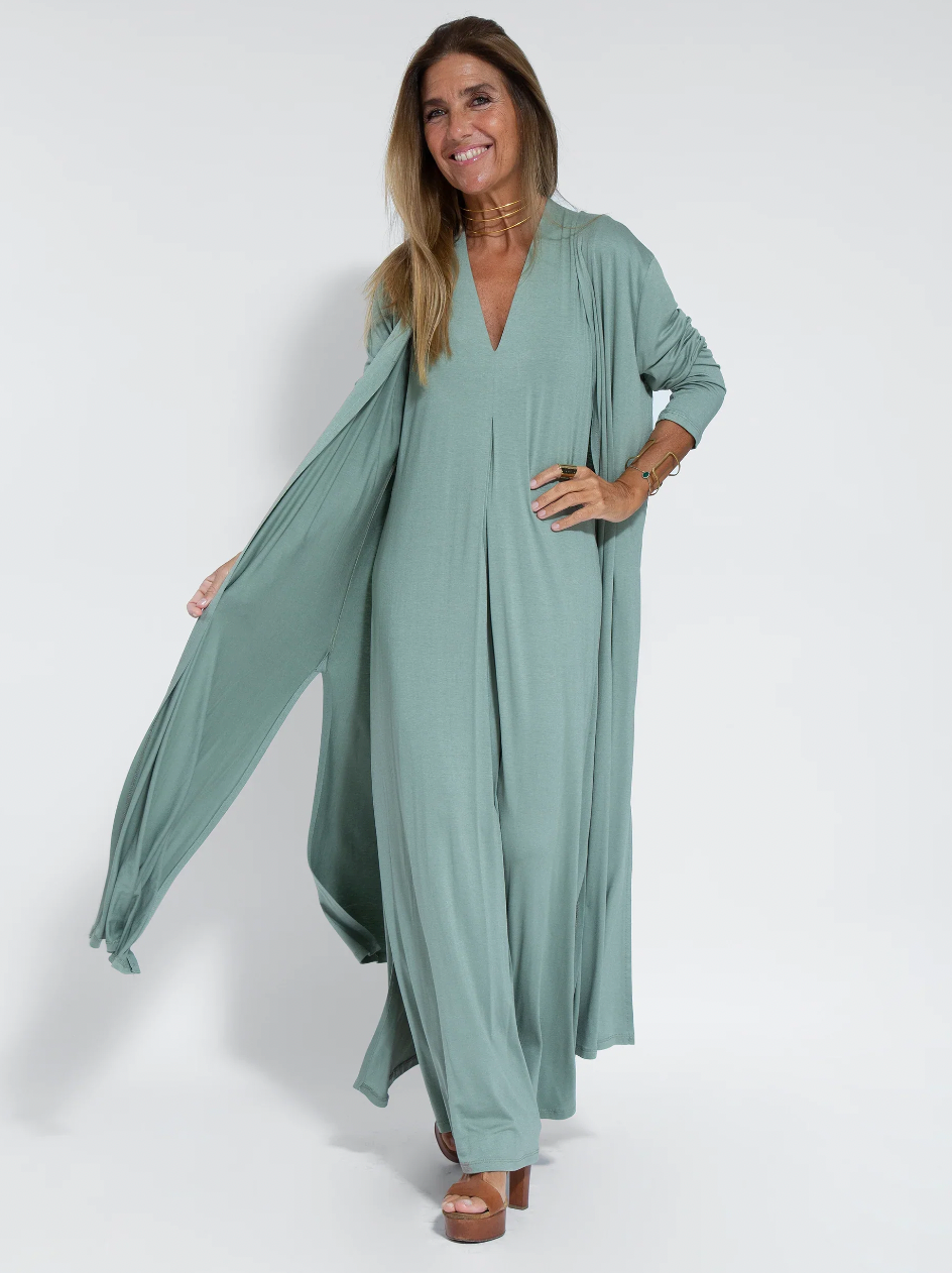 Türkises Kleid + Weste in Türkis