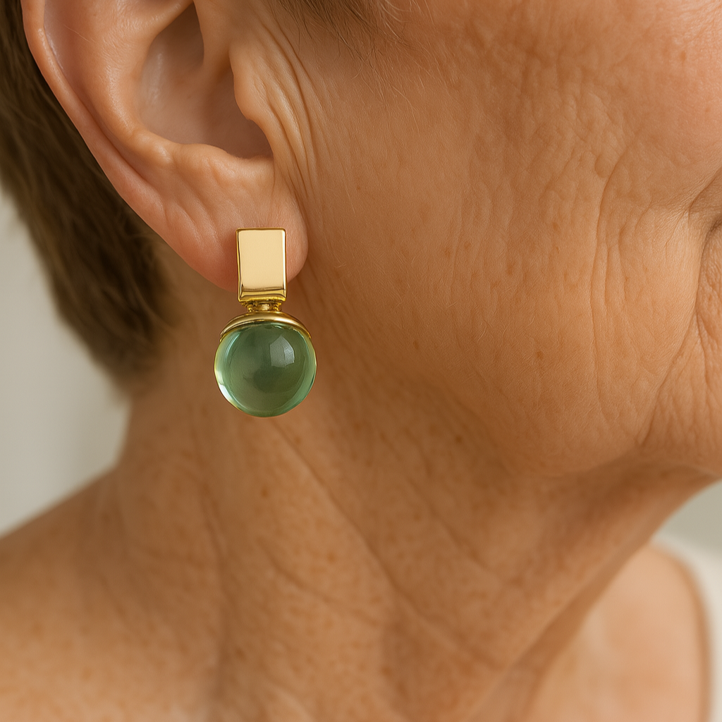 Earrings With Green Crystal in Gold