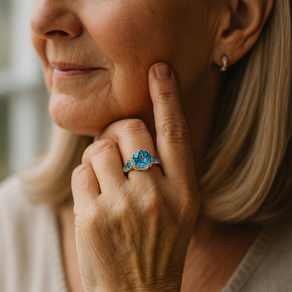 Silver Ring With Blue Crystal