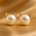 Silver Pearl Kitten Earrings
