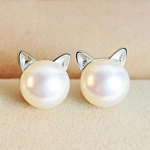 Silver Pearl Kitten Earrings