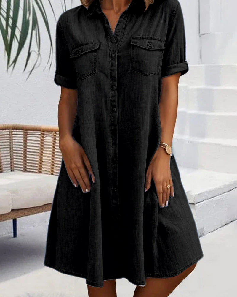 LM | Midi dress with short sleeves and button fastening