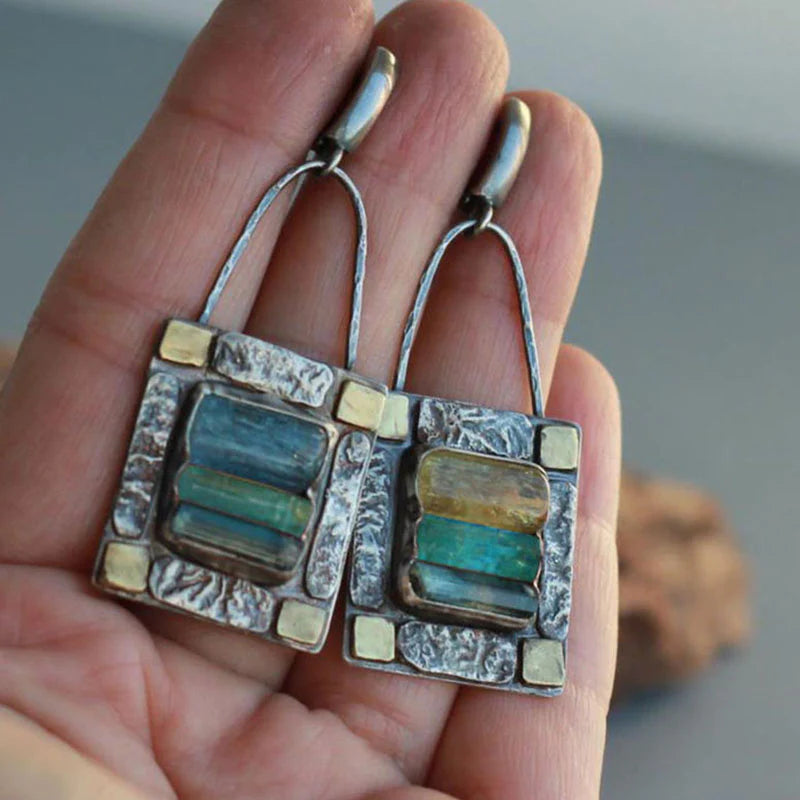 Antique" Earrings With Blue and Green Crystals