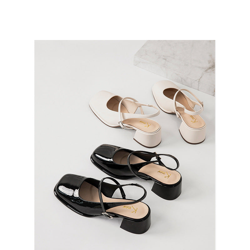LM | Ladies Faux Leather Buckle Block Heels