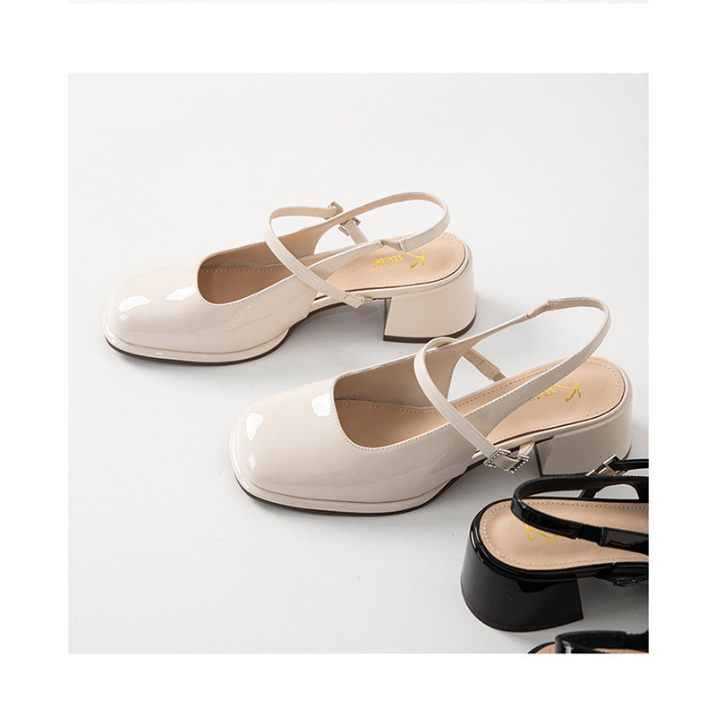 LM | Ladies Faux Leather Buckle Block Heels