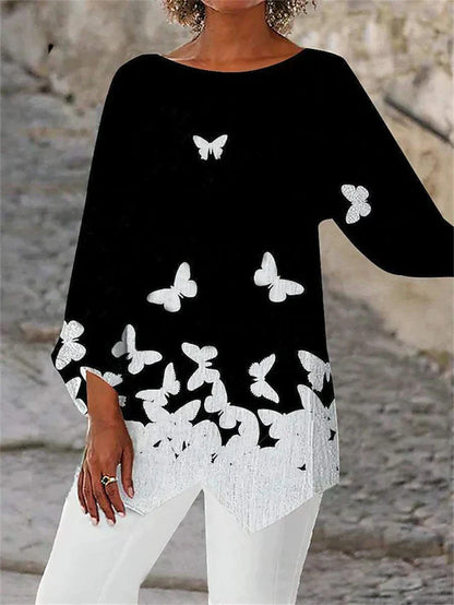LM | Stylish geometric printed long-sleeved blouse