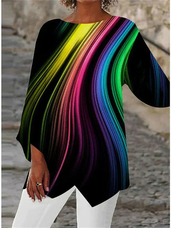 LM | Stylish geometric printed long-sleeved blouse