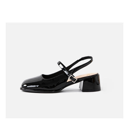 LM | Ladies Faux Leather Buckle Block Heels