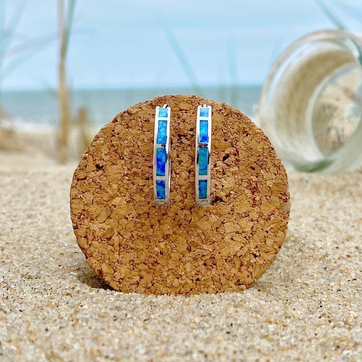 Silver Ocean Blue Opal Earrings