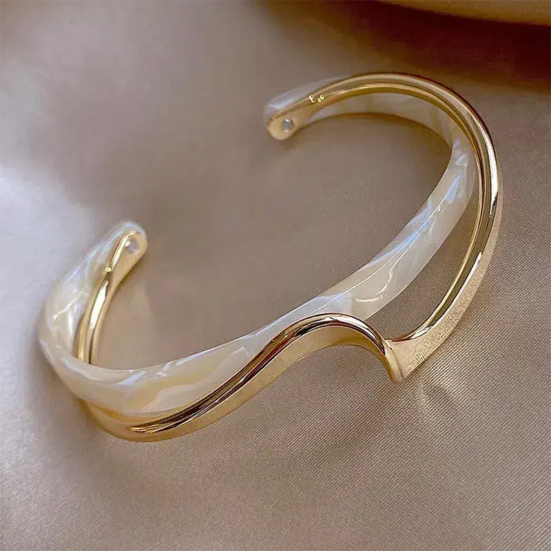 White Enamel & Gold Open Bracelet