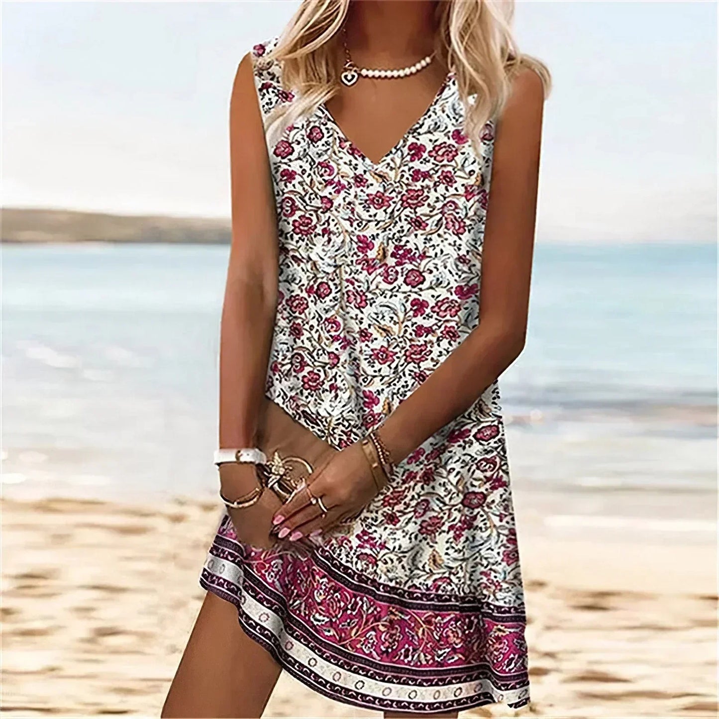 LM | Sleeveless mini dress with V-neckline