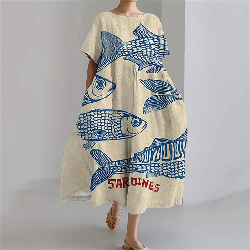 LM | Plus-Size Loose Fit Summer Dress with Pocket & O-Neck Elegant Summer Maxi Dress