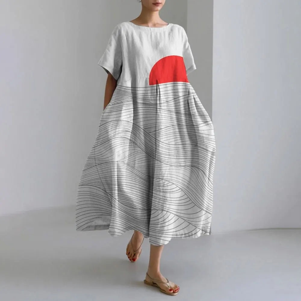 LM | Plus-Size Loose Fit Summer Dress with Pocket & O-Neck Elegant Summer Maxi Dress