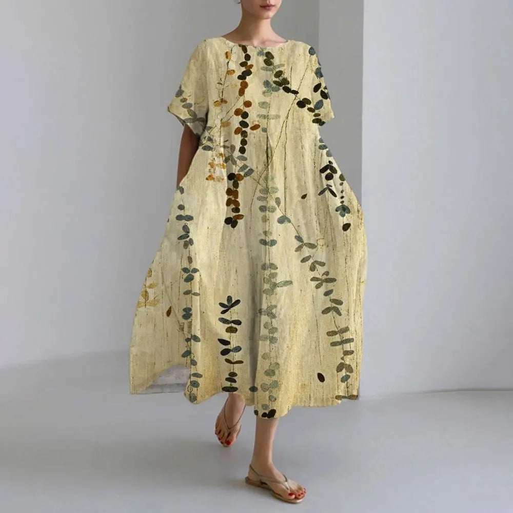 LM | Plus-Size Loose Fit Summer Dress with Pocket & O-Neck Elegant Summer Maxi Dress