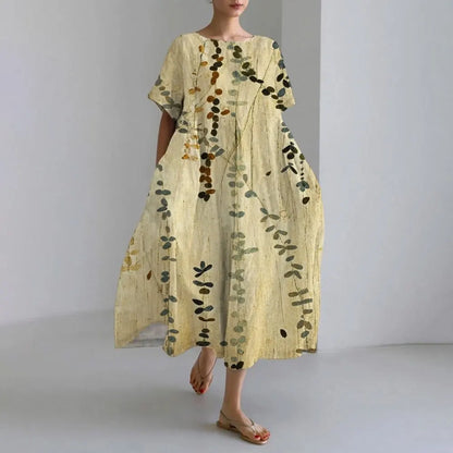 LM | Plus-Size Loose Fit Summer Dress with Pocket & O-Neck Elegant Summer Maxi Dress
