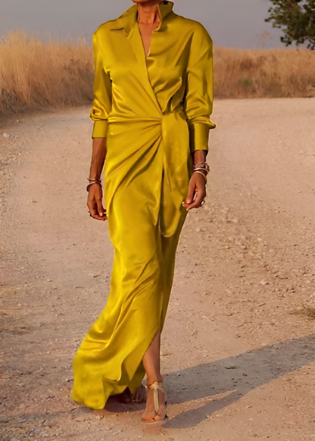 LM | Long-sleeved maxi dress with lapels and slim fit