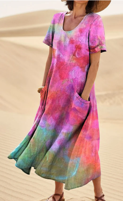LM | Multicolored pocket print dress for women