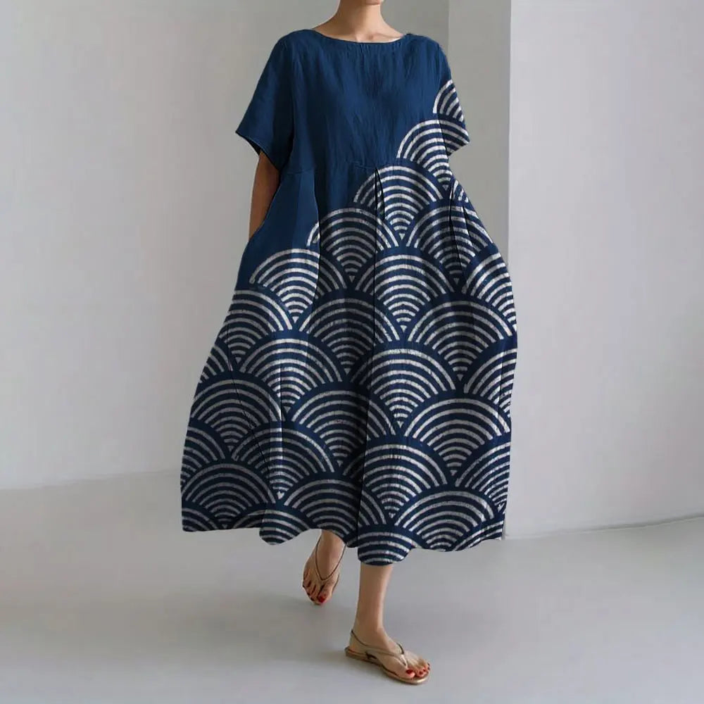 LM | Plus-Size Loose Fit Summer Dress with Pocket & O-Neck Elegant Summer Maxi Dress