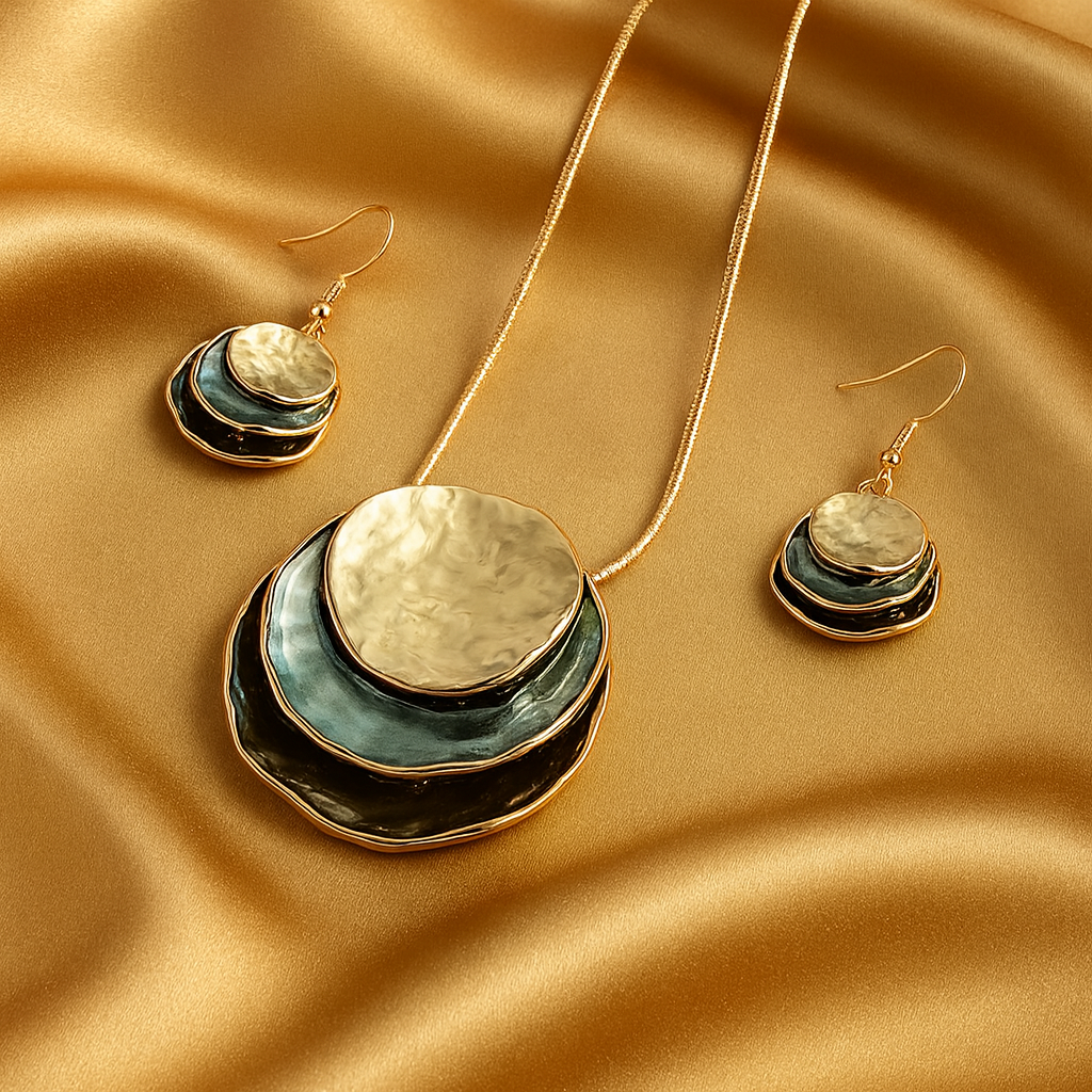 Layered Stone Jewelry Set (necklace & Earrings)