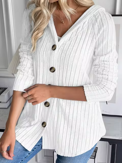 LM | Rib-knit hoodie with button placket