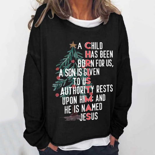 Comstylish Women's Christmas Nativity Print Casual Long Sleeve Sweatshirt