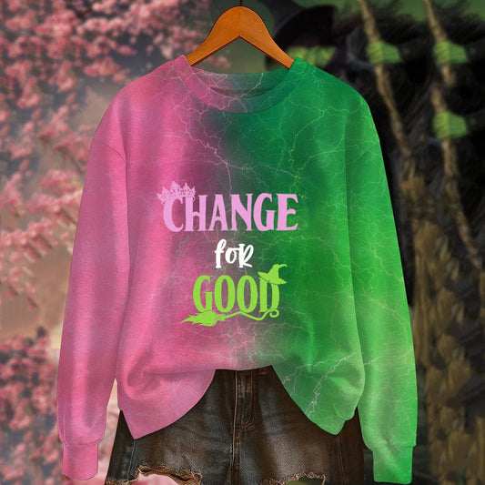 Comstylish Halloween Pink And Green Gradient Print Sweatshirt