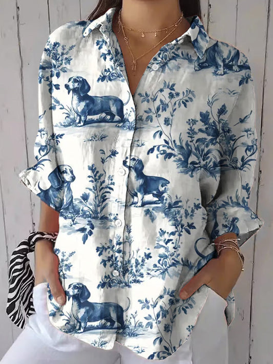Comstylish Women's Dachshund Toile De Jouy Seamless Pattern Shirt