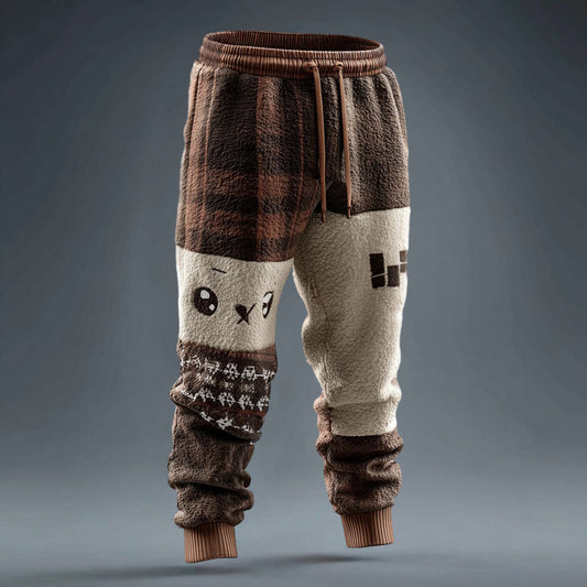 Men's Vintage Geometric Pattern Plush Sweatpants artswardrobe
