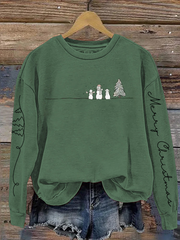 Comstylish Christmas Snowman Minimalist Print Women's Sweatshirt 1