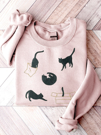Funny Cats Print Casual Cotton Sweatshirt elevenforest