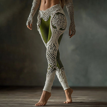 Vintage Viking Tree Of Life Celtic Knot Contrasting Colors Art Knit Cozy Leggings artswardrobe