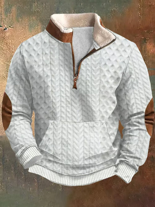 Men's Vintage Textured Knitted Zipper Neck Long Sleeve Sweatshirt elevenforest