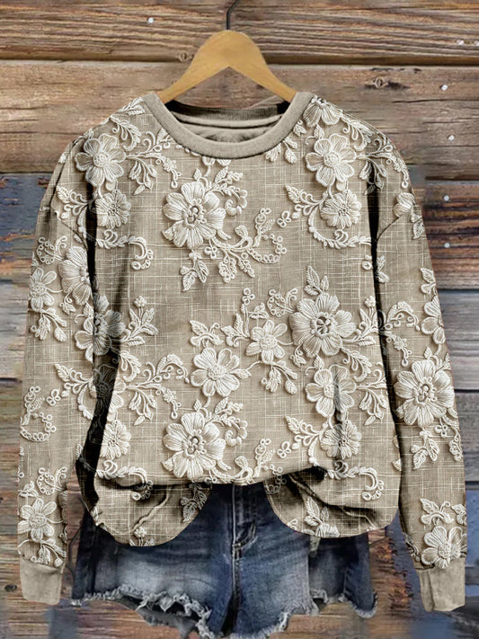 Comstylish Elegant Floral Lace Embroidered Vintage Sweatshirt