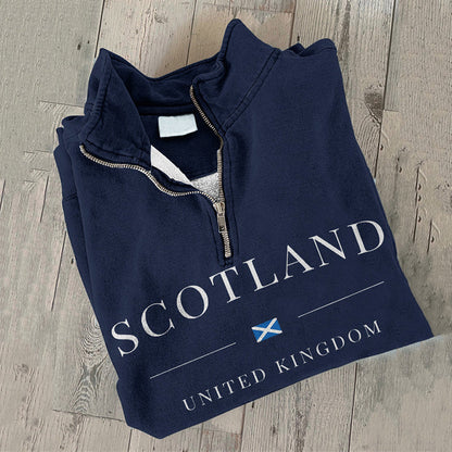 Comstylish Vintage Scotland Travel Print Zipper V Neck Casual Sweatshirt