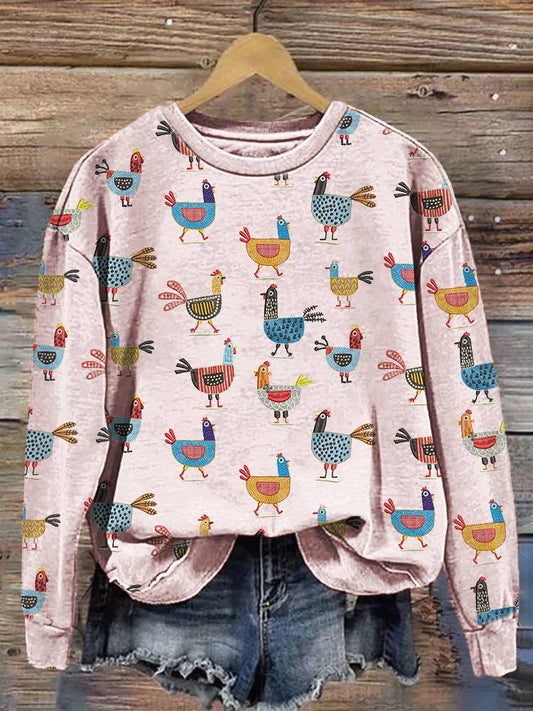 Comstylish Funny Farm Chicken Print Casual Cotton Sweatshirt