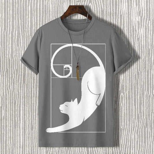 Men's Fibonacci Cat The Golden Ratio Print Casual T-shirt elevenforest