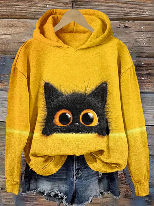 Cute Black Cat Art Vintage Washed Sweatshirt elevenforest