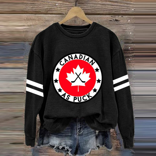 Comstylish Women's Canadian Hockey Print Crew Neck Long Sleeve Sweatshirt