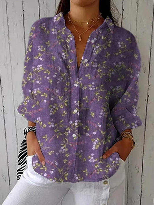 Comstylish Women's Casual Retro Floral Shirt