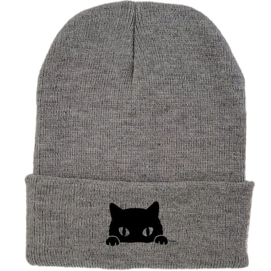 Comstylish Unisex Cartoon Black Cat Print Coldproof Knitted Hat