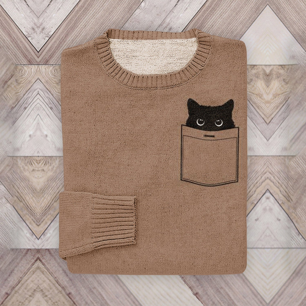 Abstract Creative Black Cat In Bag Art Crew Neck Cozy Sweater elevenforest