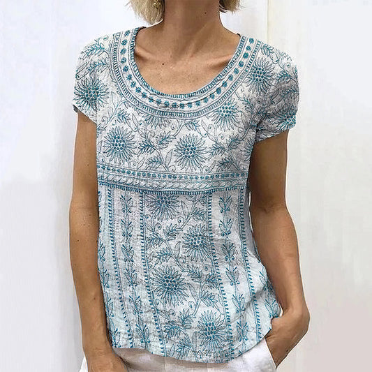 Comstylish Vintage Sunflower Floral Art Linen Comfy T Shirt