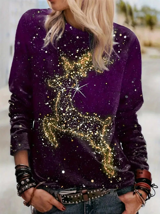 Comstylish Glitter Christmas Elk Pattern Women's Sweatshirt
