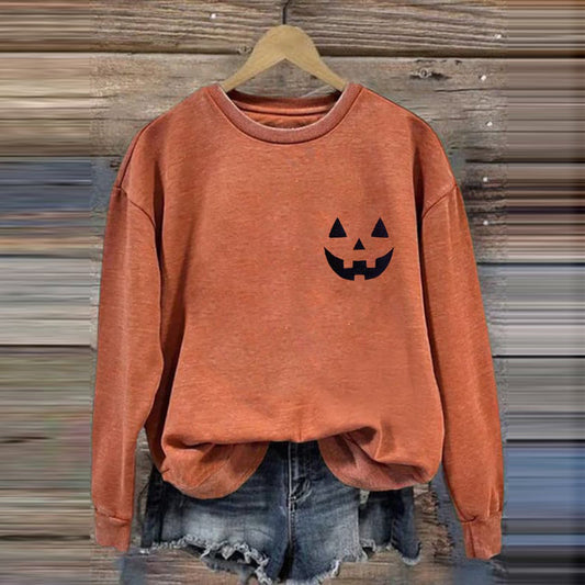 Comstylish Women's Jack-O-Lantern Halloween Print Round Neck Sweatshirt