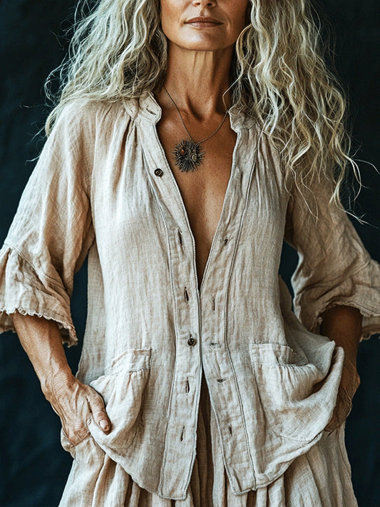 Women's Vintage Linen Solid Shirt artswardrobe