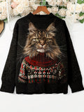 Christmas Cat Pattern Cozy Knit Sweater elevenforest
