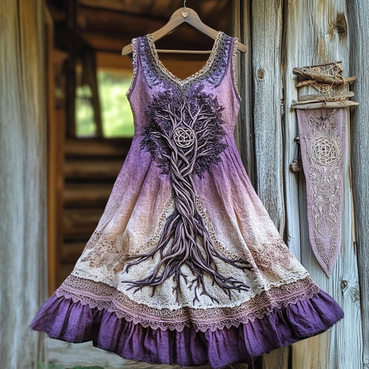 Vintage Life Of Tree Tribal Lace Patchwork Art Comfy Tank Dress artswardrobe